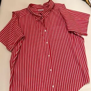 Balenciaga Oversized Logo Print Red & White Striped Button Down Shirt. Size 38
